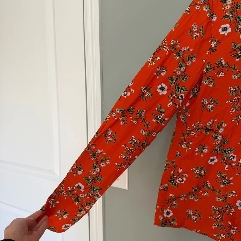 Tory Burch 100% Cotton Orange Floral Classic Oxford Button Down Shirt - Picture 5 of 17